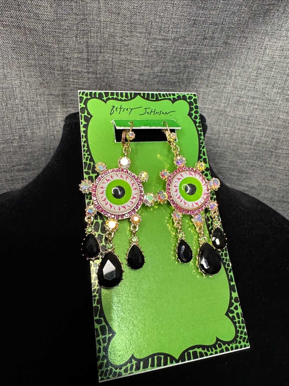 Betsey Johnson Pink and Green Eye Dangle Earrings